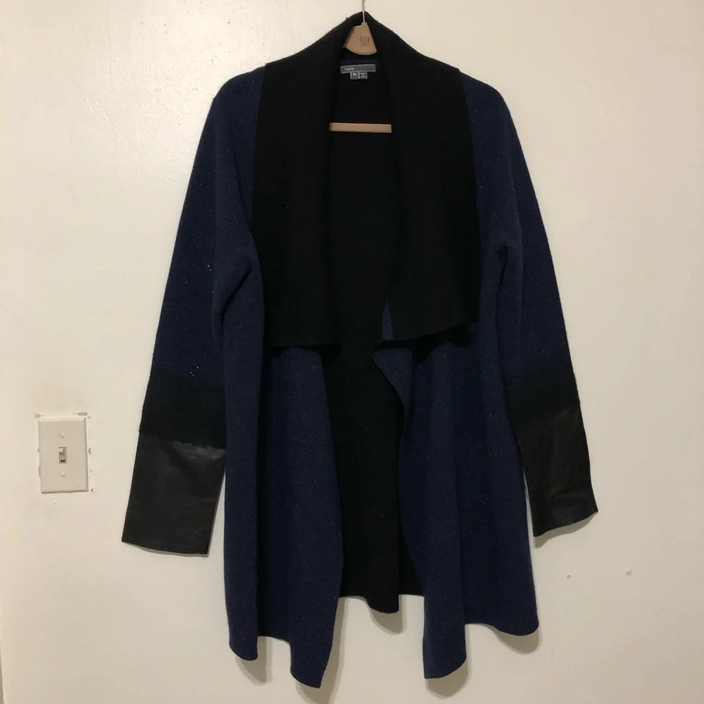 Vince Leather Cuff Wool Cashmere Sweater Jacket - Picture 2 of 9